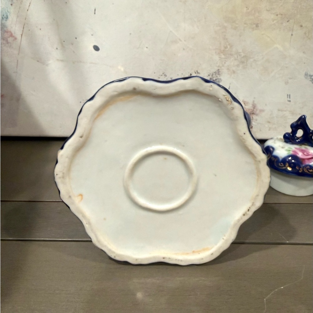 Antique Vintage Chocolate Pot Cobalt Blue Floral Porcelain Pristine Unmarked - Picture 5 of 5